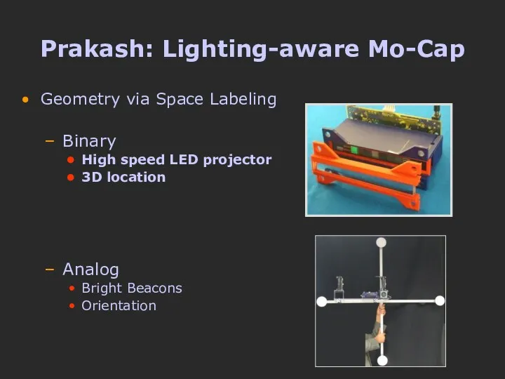 Prakash: Lighting-aware Mo-Cap Geometry via Space Labeling Binary High speed
