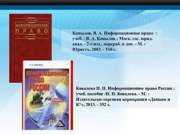 Ковалева Н. Н. Информационное право России : учеб. пособие /Н.