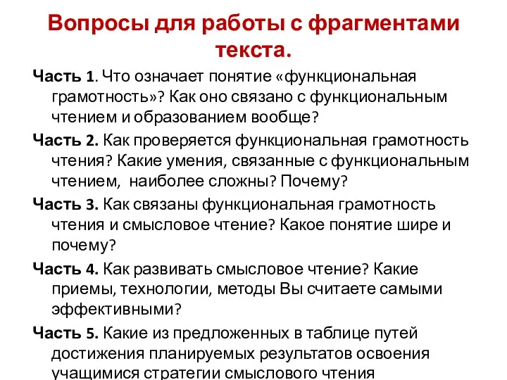 Вопросы для работы с фрагментами текста. Часть 1. Что означает