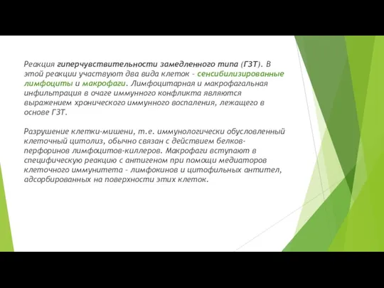 Реакция гиперчувствительности замедленного типа (ГЗТ). В этой реакции участвуют два