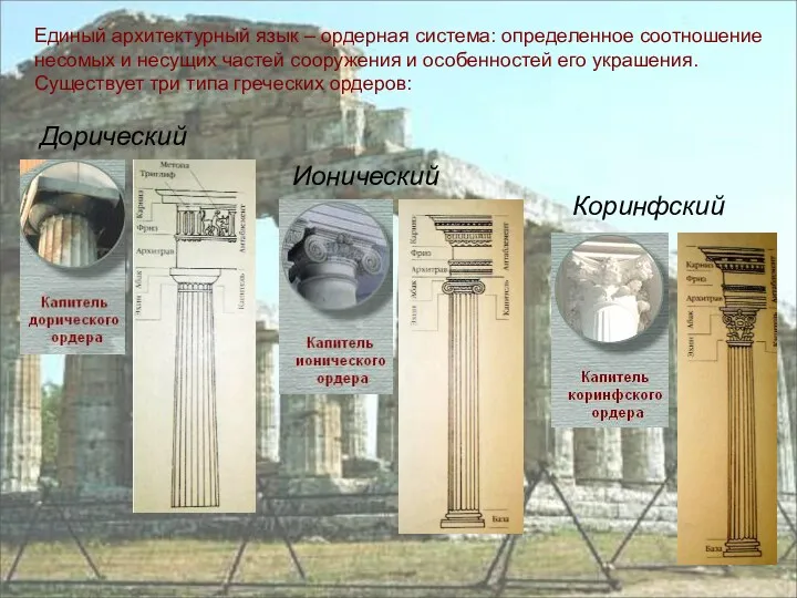 Единый архитектурный язык – ордерная система: определенное соотношение несомых и