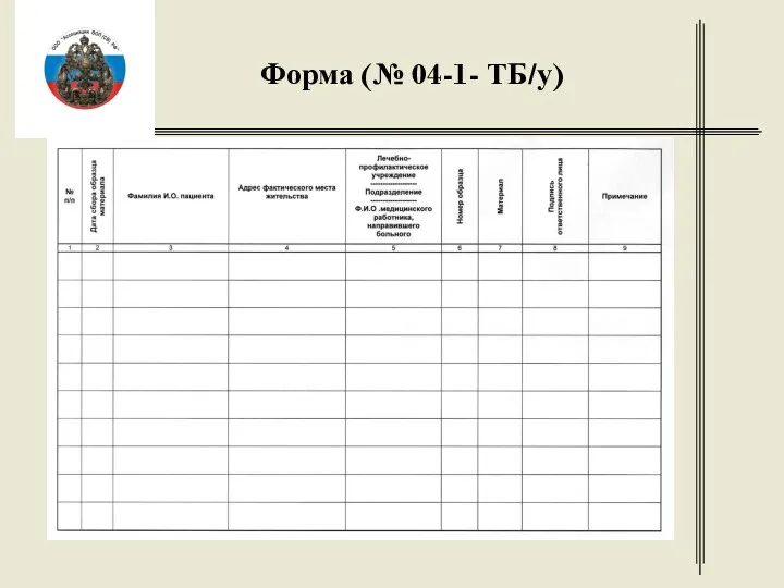 Форма (№ 04-1- ТБ/у)