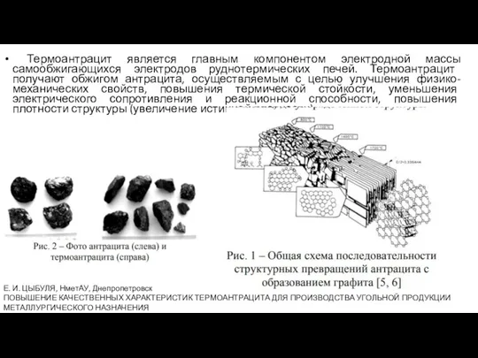 Термоантрацит является главным компонентом электродной массы самообжигающихся электродов руднотермических печей.