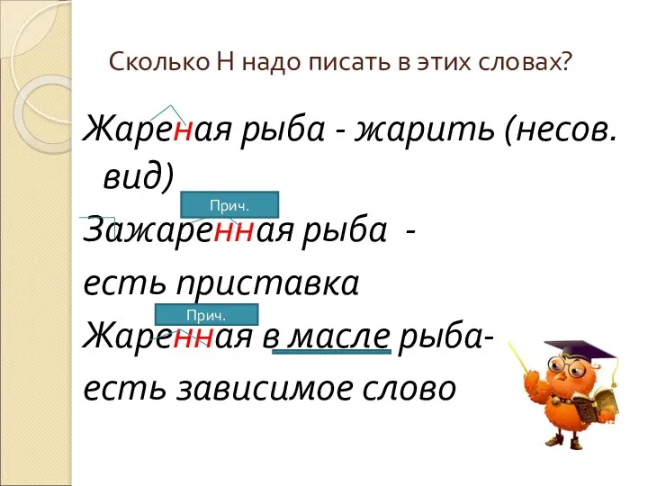 Сколько Н надо писать в этих словах? Жареная рыба -