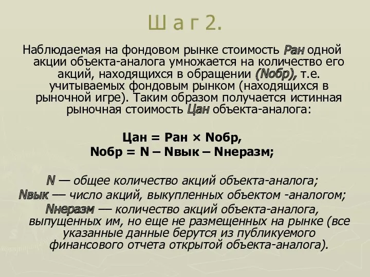 Ш а г 2. Наблюдаемая на фондовом рынке стоимость Ран