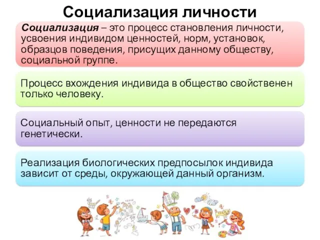 Социализация личности Социализация – это процесс становления личности, усвоения индивидом