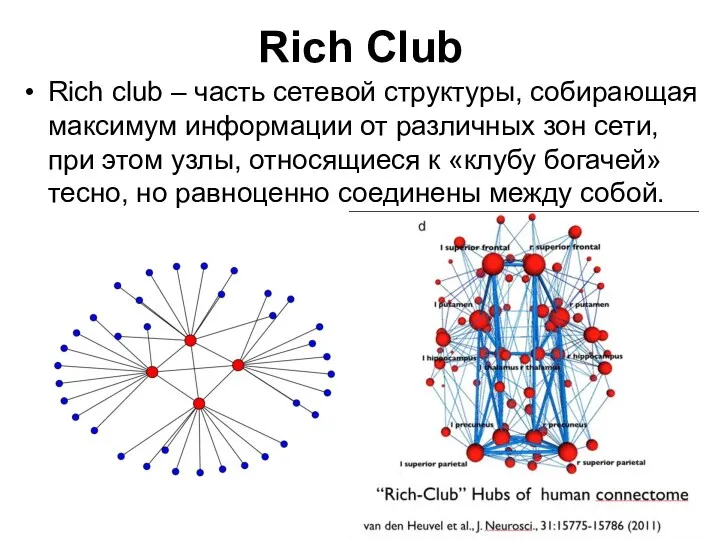 Rich Club Rich club – часть сетевой структуры, собирающая максимум