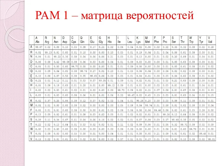 PAM 1 – матрица вероятностей