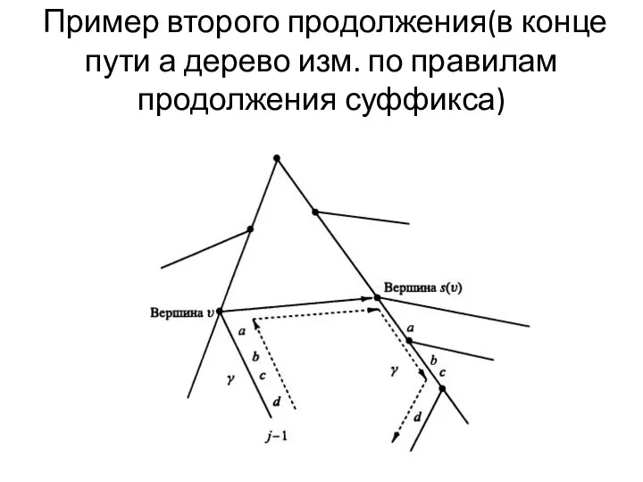 Пример второго продолжения(в конце пути а дерево изм. по правилам продолжения суффикса)