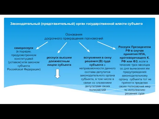 Законодательный (представительный) орган государственной власти субъекта Основания досрочного прекращения полномочий