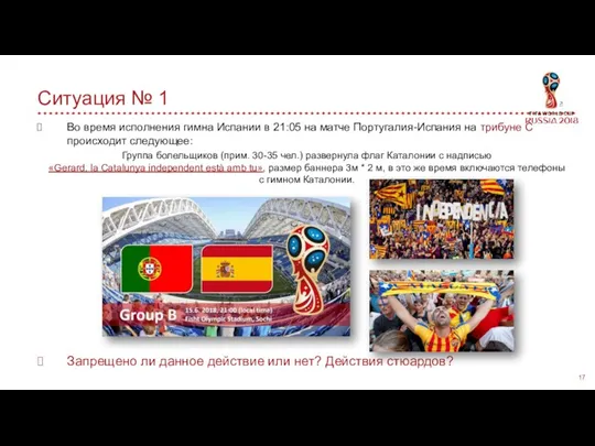 Ситуация № 1 Во время исполнения гимна Испании в 21:05 на матче Португалия-Испания