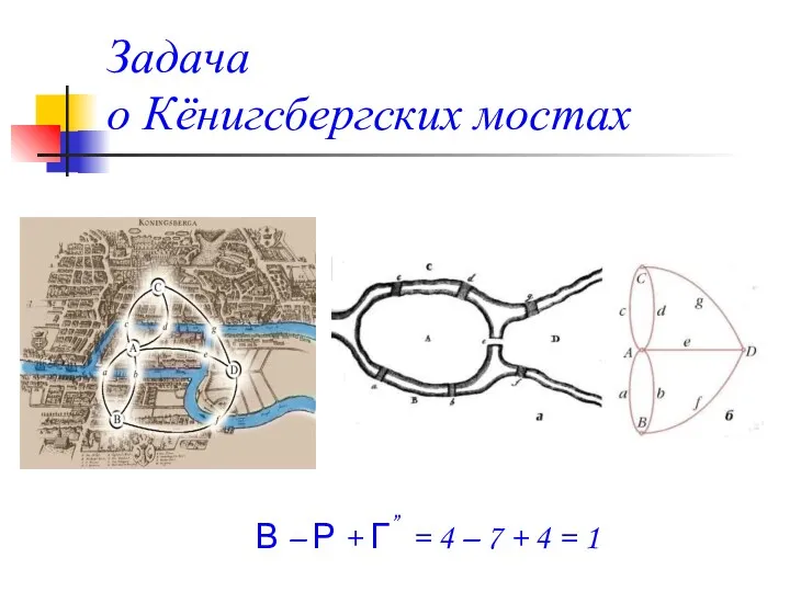 Задача о Кёнигсбергских мостах В – Р + Г” =