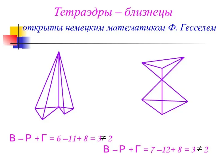 Тетраэдры – близнецы открыты немецким математиком Ф. Гесселем В –