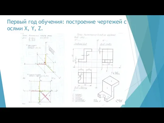 Первый год обучения: построение чертежей с осями X, Y, Z.