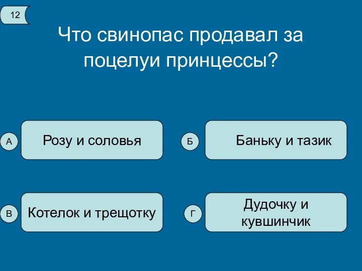 Что свинопас продавал за поцелуи принцессы? Розу и соловья Дудочку и кувшинчик Котелок