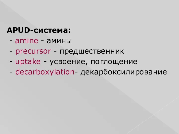 APUD-система: - amine - амины - precursor - предшественник -