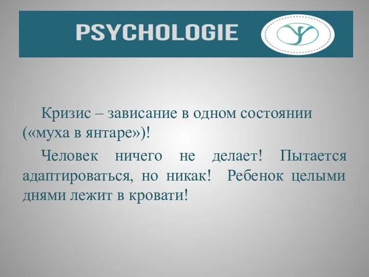 Кризис – зависание в одном состоянии («муха в янтаре»)! Человек