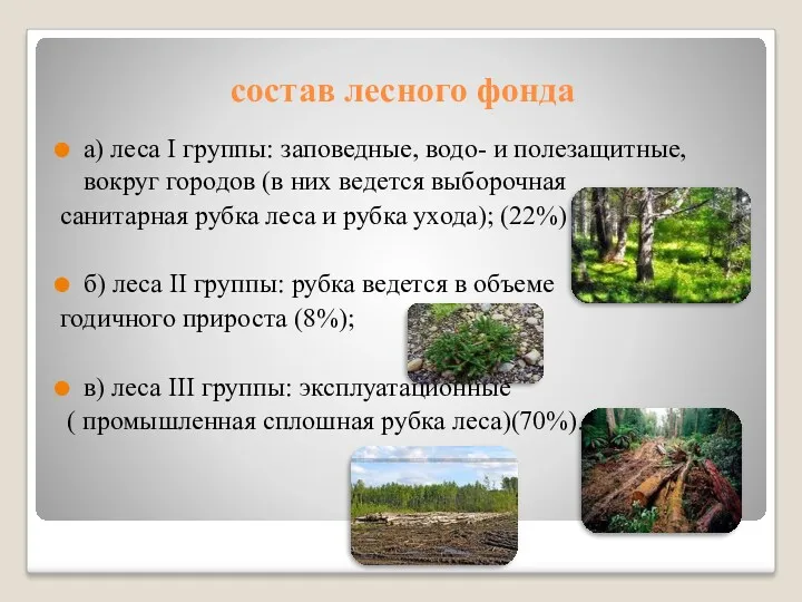 состав лесного фонда а) леса I группы: заповедные, водо- и