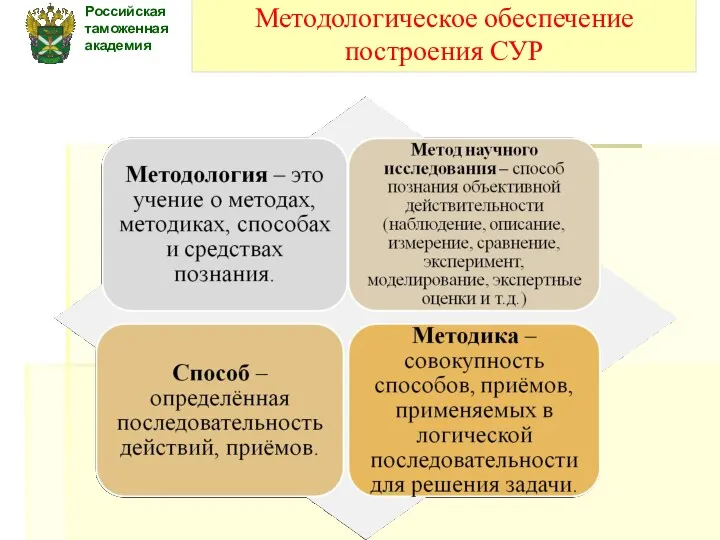Методологическое обеспечение построения СУР Российская таможенная академия