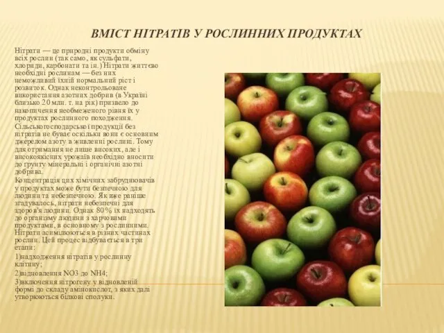 ВМІСТ НІТРАТІВ У РОСЛИННИХ ПРОДУКТАХ Нітрати — це природні продукти