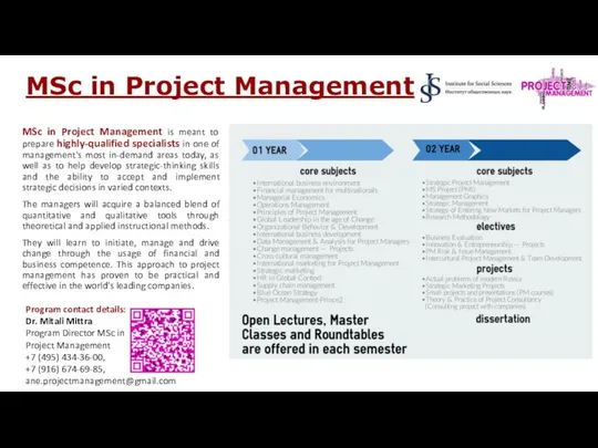 MSc in Project Management MSc in Project Management is meant