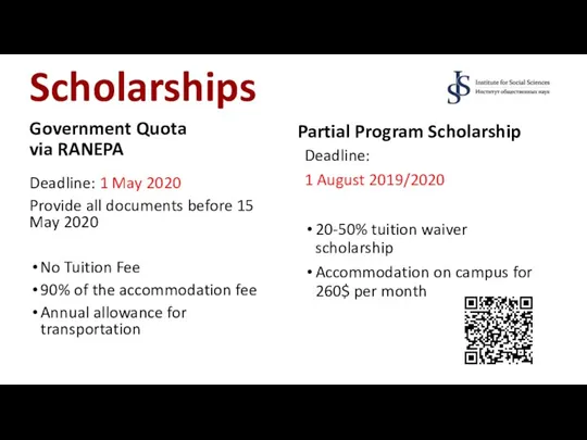 Scholarships Government Quota via RANEPA Deadline: 1 May 2020 Provide