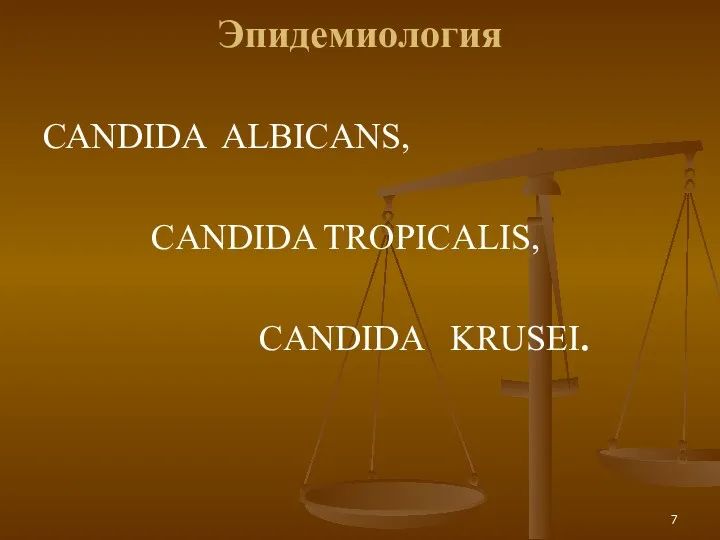 Эпидемиология САNDIDA ALBICANS, CANDIDA TROPICALIS, CANDIDA KRUSEI.