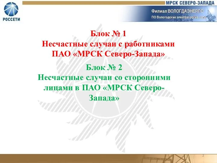 Блок № 1 Несчастные случаи с работниками ПАО «МРСК Северо-Запада»