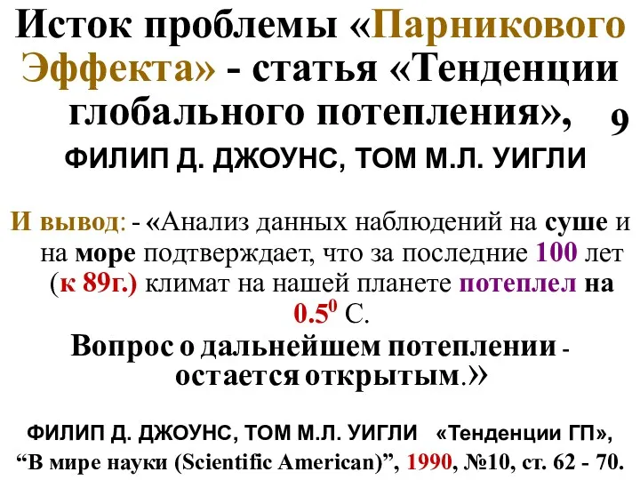 Исток проблемы «Парникового Эффекта» - статья «Тенденции глобального потепления», ФИЛИП