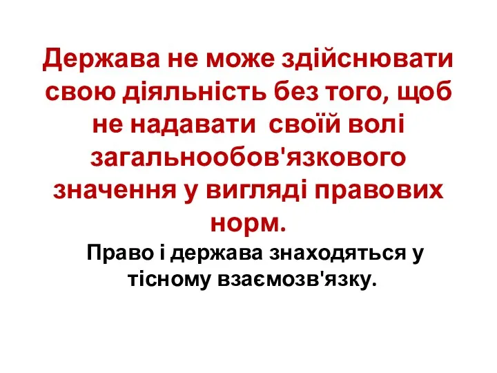 Держава не може здійснювати свою діяльність без того, щоб не