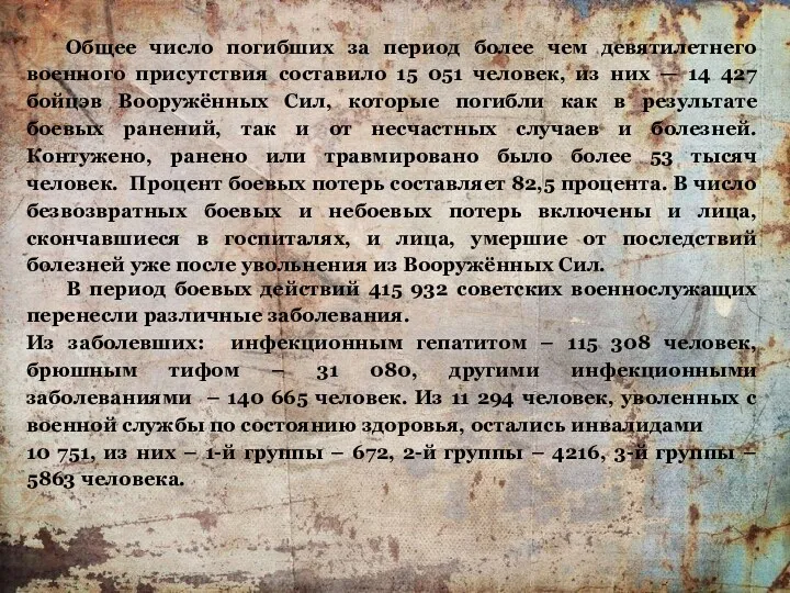 Общее число погибших за период более чем девятилетнего военного присутствия