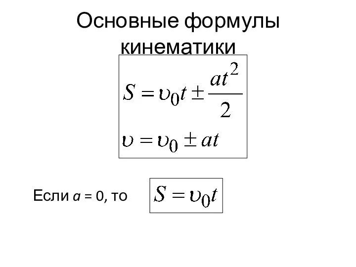 Основные формулы кинематики Если a = 0, то