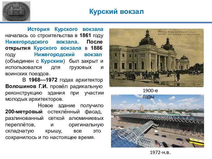 История Курского вокзала началась со строительства в 1861 году Нижегородского