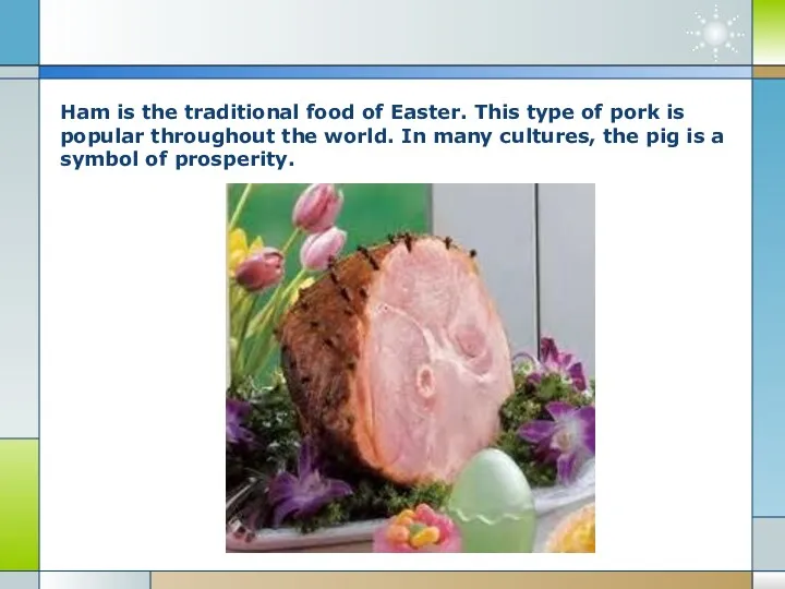 Ham is the traditional food of Easter. This type of