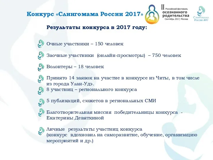 Конкурс «Слингомама России 2017» Результаты конкурса в 2017 году: Очные