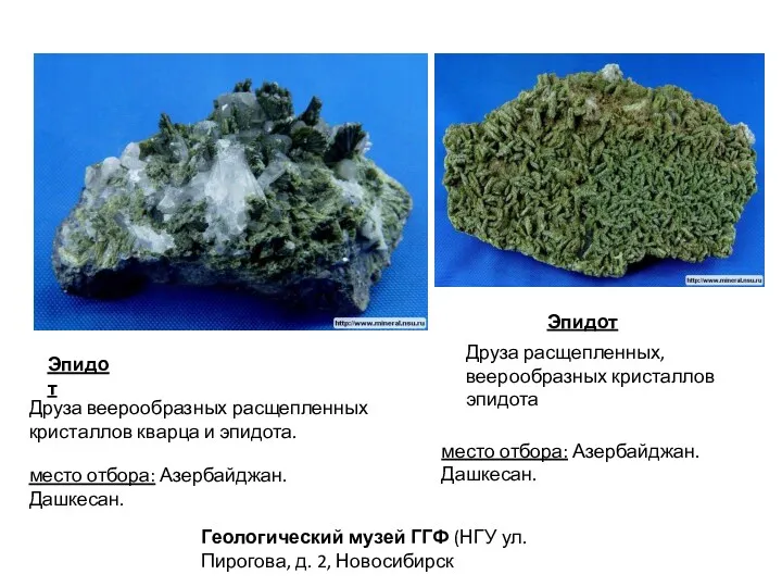 Эпидот Друза веерообразных расщепленных кристаллов кварца и эпидота. место отбора: