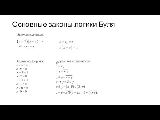 Основные законы логики Буля Законы склеивания