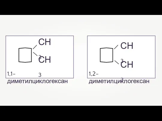 1,1-диметилциклогексан СН3 — — СН3 1,2-диметилциклогексан СН3 — — СН3