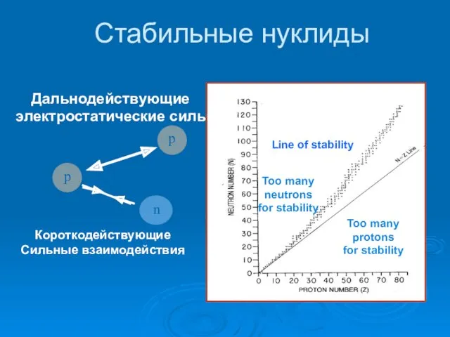 Стабильные нуклиды Дальнодействующие электростатические силы Короткодействующие Сильные взаимодействия Too many