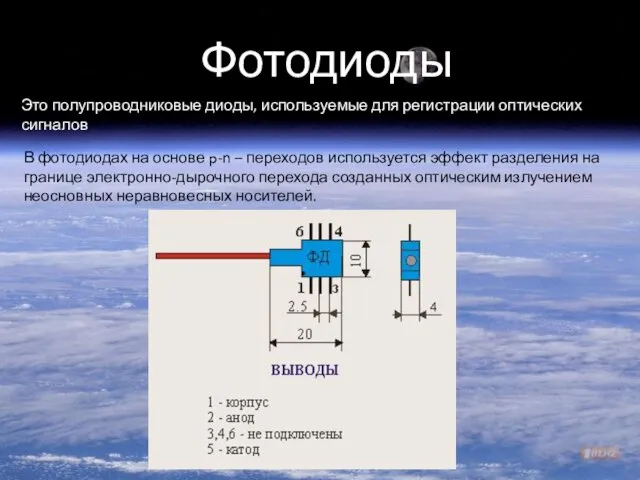 Фотодиоды Это полупроводниковые диоды, используемые для регистрации оптических сигналов В