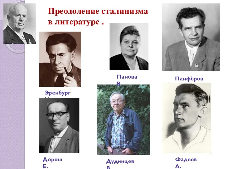 Преодоление сталинизма в литературе . Эренбург И. Панова В. Панфёров