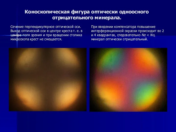 Коноскопическая фигура оптически одноосного отрицательного минерала. Сечение перпендикулярное оптической оси.