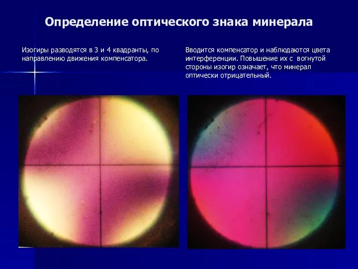 Определение оптического знака минерала Изогиры разводятся в 3 и 4