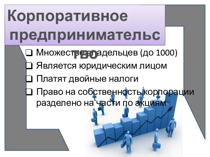 Множество владельцев (до 1000) Является юридическим лицом Платят двойные налоги