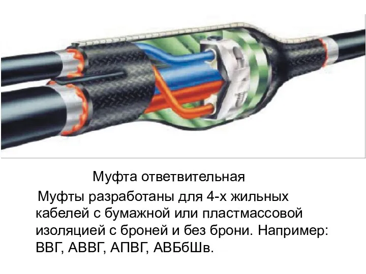 Муфта ответвительная Муфты разработаны для 4-х жильных кабелей с бумажной