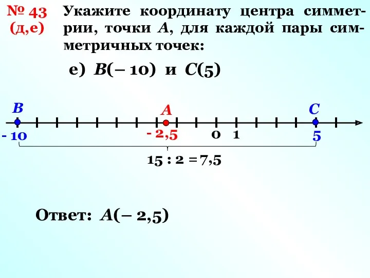 Укажите координату центра симмет-рии, точки А, для каждой пары сим-