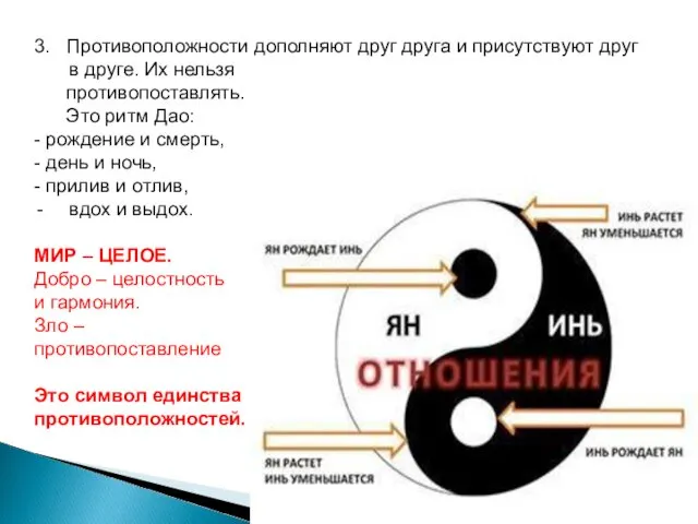 3. Противоположности дополняют друг друга и присутствуют друг в друге.