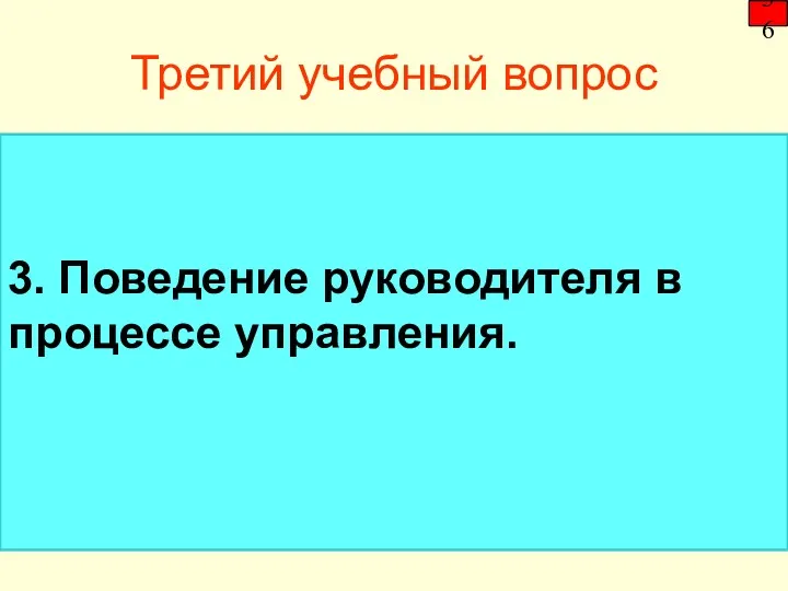 Третий учебный вопрос 3. Поведение руководителя в процессе управления. 36