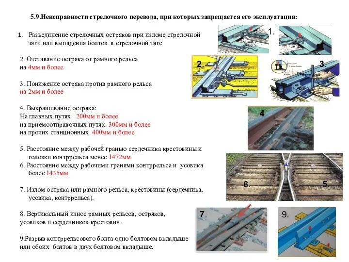 Разъединение стрелочных остряков при изломе стрелочной тяги или выпадения болтов