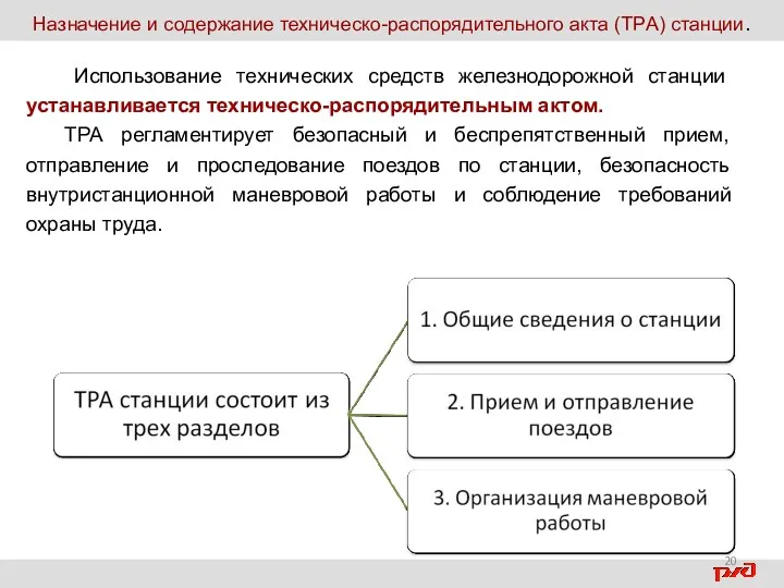 Назначение и содержание техническо-распорядительного акта (TPА) станции. Использование технических средств